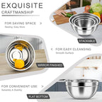HaWare Mixing Bowls with Airtight Clear Lids, 6-Piece Stainless Steel Strong Nesting Bowls Set, Metal Salad Bowl for Cooking, Prepping, Baking, Serving & Food Storage, Size 4.6, 3, 1.5QT, Khaki
