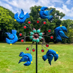 Blue Bird Metal Wind Spinner Garden Decor, 48 Inch Outdoor Yard Spinner Sculpture for Patio Lawn & Garden Decorations
