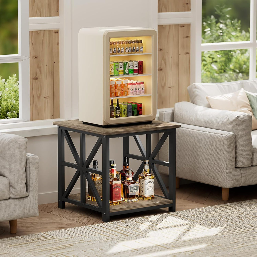 GreenForest Large End Table with X-Shaped Metal Frame for Living Room