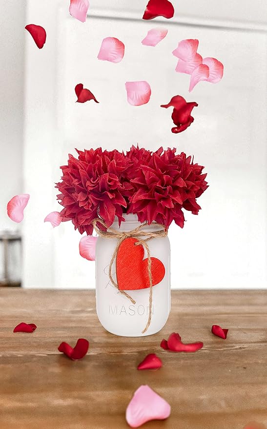 CNVOILA Valentines Table Decorations - 3PC Set with Mason Jars, Centerpiece for Dining Table, Indoor Use