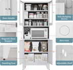 69" Tall Metal Pantry Cabinet with Microwave Stand,Microwave Storage Cabinet with 4 Doors & 3 Adjustable Shelves for Kitchen (4 Glass Doors-White, 13.78" D x 27.54" W x 68.9" H)
