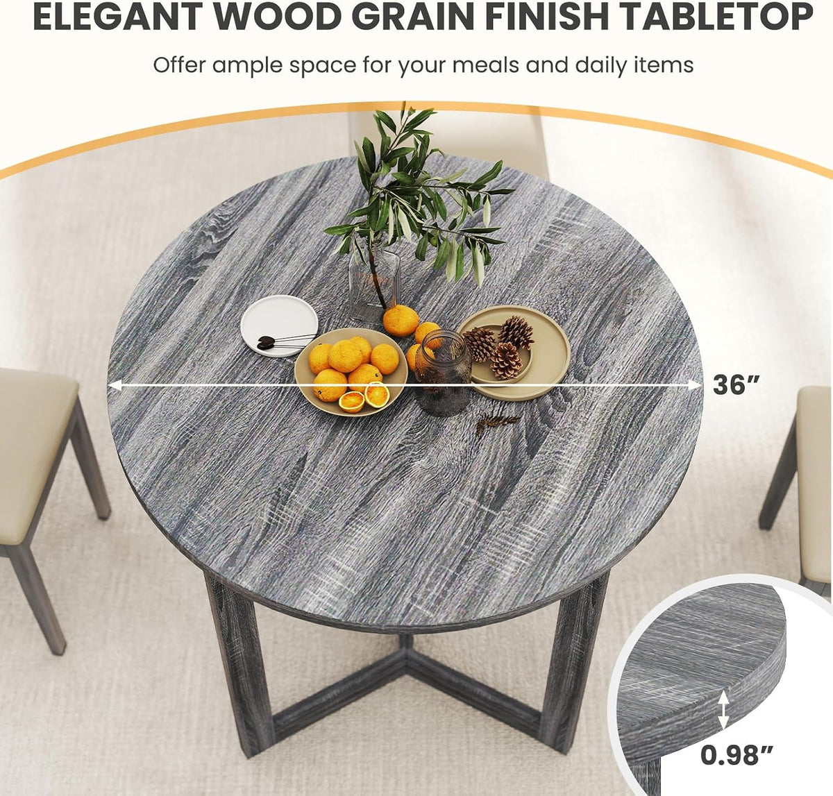 Giantex 36" Round Dining Table for 4, Kitchen Table with Wing-Shaped Base, Wood Grain Tabletop, 220Lbs Capacity, Coffee Tables for Dinette, Dinner, Dining Room, Living Room, Restaurant (Grey)