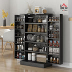 HOMCOM 41" Kitchen Pantry Storage Cabinet, Freestanding Kitchen Cabinet with 12 Door Shelves, Double Doors, 5-Tier Shelving and Adjustable Shelves, Black