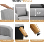 Magshion Mid-Century Accent Chair for Living Room, Comfy Reading Chair for Bedroom, Upholstered Linen Fabric Armchair Single Sofa with Back Pillow & Wood Legs, 300 lbs Capacity, Gray