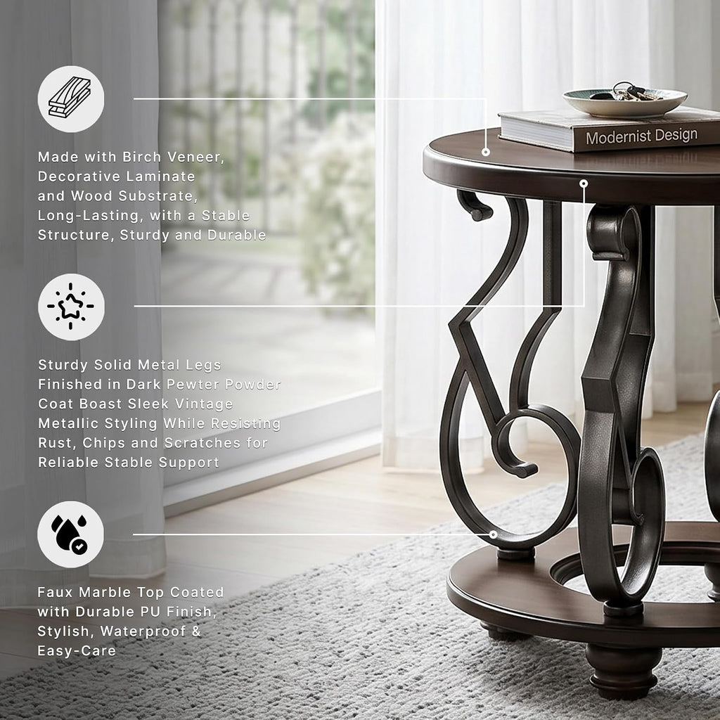 Signature Design by Ashley Frallyn Classic End Table with Curved Metal Supports, Dark Brown & Gray
