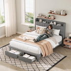 DUMOS Queen Bed Frame, Upholstered Platform Bed Frame with Storage Drawers