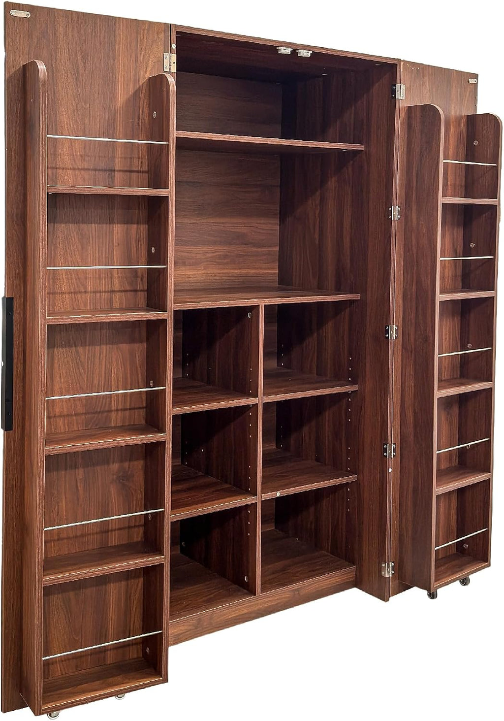 62.8" Tall Freestanding Kitchen Pantry Cabinet Farmhouse Buffet Cupboard Sideboard with Refrigerator-Style Door Storage Doors Walnut for Living Room Dining Room