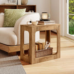 GOFLAME Narrow End Table, Farmhouse Wood Sofa Side Table 2-Tier with Storage Shelf, Arched Rustic Small Accent Tables, Rectangular Compact Night Stand for Living Room, Bedroom, Oak
