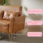 Brelice 47" Faux Leather Loveseat Sofa, Modern Small Couch for Small Space with 2 Pillows, 2 Seater Couch for Living Room, Bedroom, Office, Apartment (Brown)