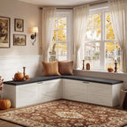Apicizon L Shaped Storage Bench with Cushion, 63" Breakfast Nook Dining Bench with Hidden Storage, Kitchen Dining Corner Bench for Dining Room Entryway Living Room, Beige White+ Dark Gray