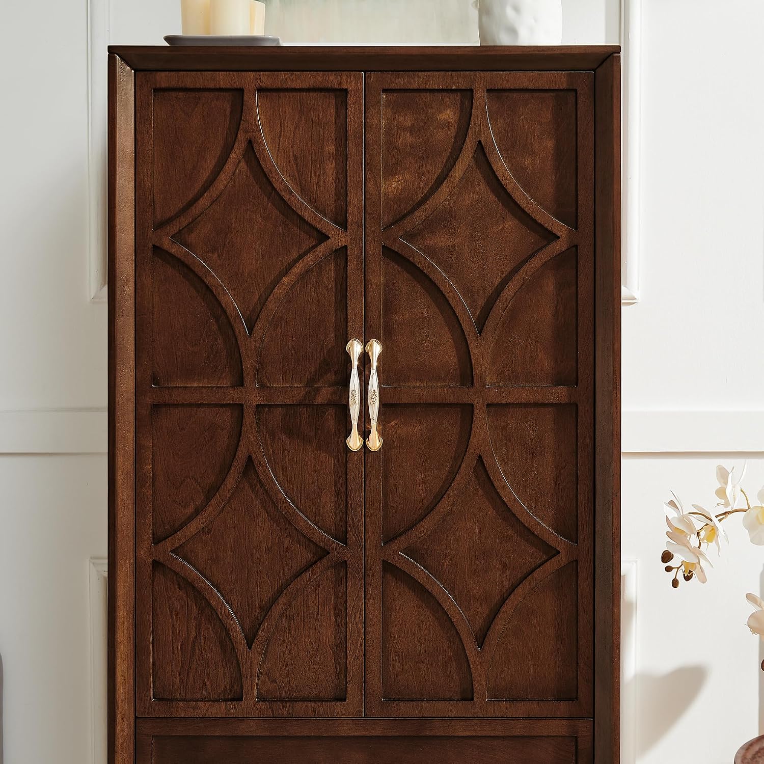 53.5" Tall Kitchen Pantry Cabinet, Mid Century Modern Storage Cabinet with Doors & Drawers, Walnut Sideboard Buffet with Adjustable Shelves for Kitchen, Living Room, Entryway
