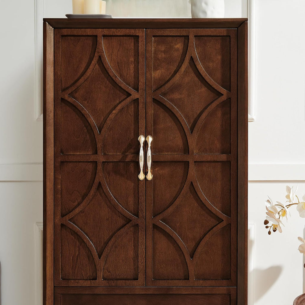 DSHADE 53.5" Tall Mid-Century Modern Kitchen Pantry Cabinet, Retro Sideboard Buffet with Doors/Drawers, Walnut Finish for Entryway, Living Room, Kitchen, Garage Storage