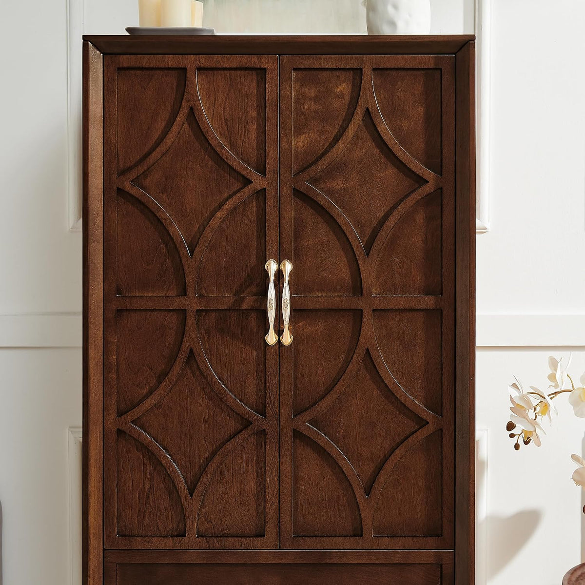 DSHADE 53.5" Tall Mid-Century Modern Kitchen Pantry Cabinet, Retro Sideboard Buffet with Doors/Drawers, Walnut Finish for Entryway, Living Room, Kitchen, Garage Storage