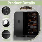 Metal Storage Cabinet with Wheels, 73" H Garage Storage Cabinet with Doors and Adjustable Shelves, Heavy Duty Locking Tool Cabinet Utility Cabinets for Home Office, Garage, Warehouse (Black)