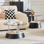 Nesting Coffee Table Set of 2, Modern Round Tempered Glass Center Table | Modern Tempered Glass Side Tea Table with Heavy Duty Metal Disc Base for Small Apartment Space Saving Furniture Décor, Black