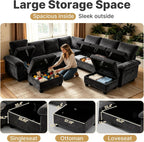 Oversized Sectional Sleeper Couch, 9 Seat Modular Sofa Pull-Out Storage Bed | MastonHome 109" U-Shaped Convertible Cloud Couch with Pillow Armrests, Chenille Fabric for Living Room, Apartment, Black