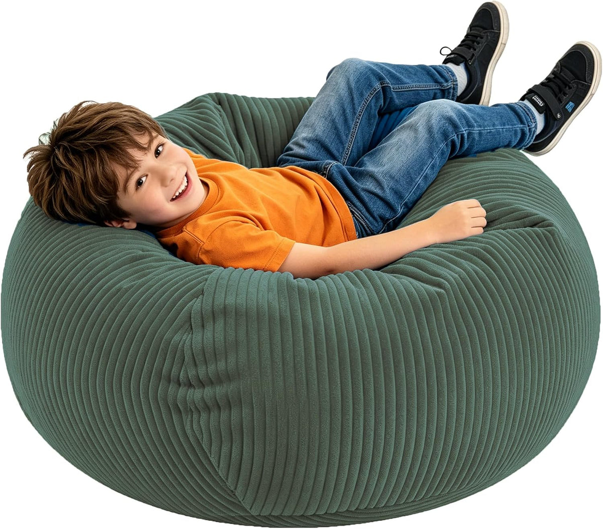 LPMOERA Soft Corduroy Kids Bean Bag Chair with Memory Foam Filling Green | Hidden Zipper,Versatile Home Decor,Floor Sofa,Suitable For Rest & Lounge,Pull-Handle