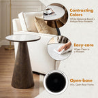 Hyfirm Black Brass Pedestal End Table with Faux White Marble Top, 16x16x23 Round Side Drink Table for Living Room, Vintage Industrial Metal Stand for Couch & Accent Chairs in Small Spaces