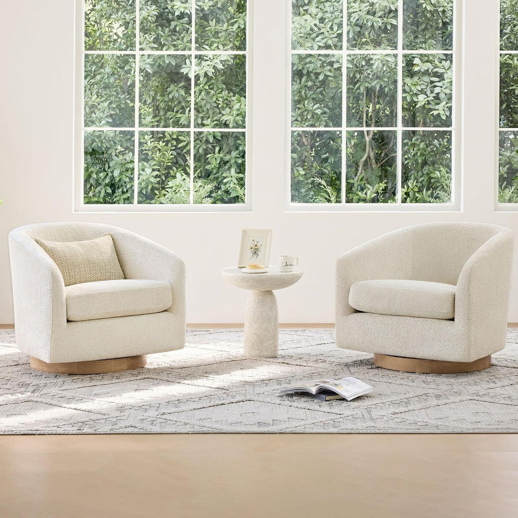 CHITA Swivel Accent Chair, Fully Assembled Fabric Barrel Armchair with FSC Certified Upholstered for Living Room, Bedroom and Office, Cream