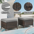 Belord Outdoor Furniture Ottoman Set of 2 Patio Seating Footstool All-Weather Rattan Wicker Ottoman Seat with Soft Cushions for Patio Furniture Set