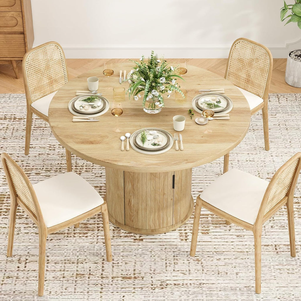 43.3'' Round Dining Table with Hidden Storage Space, Wooden Circle Kitchen Dinner Table for Dining Room Living Room, Easy Assembly, Natural