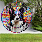 Border Collie Wind Spinner Pet Dog Memorial Gifts 3D Aluminum Metal Kinetic Hanging Wind Sculpture Spinners for Yard and Garden Indoor Outdoor Window Garden Decoration 8 Inch (Border Collie 2)
