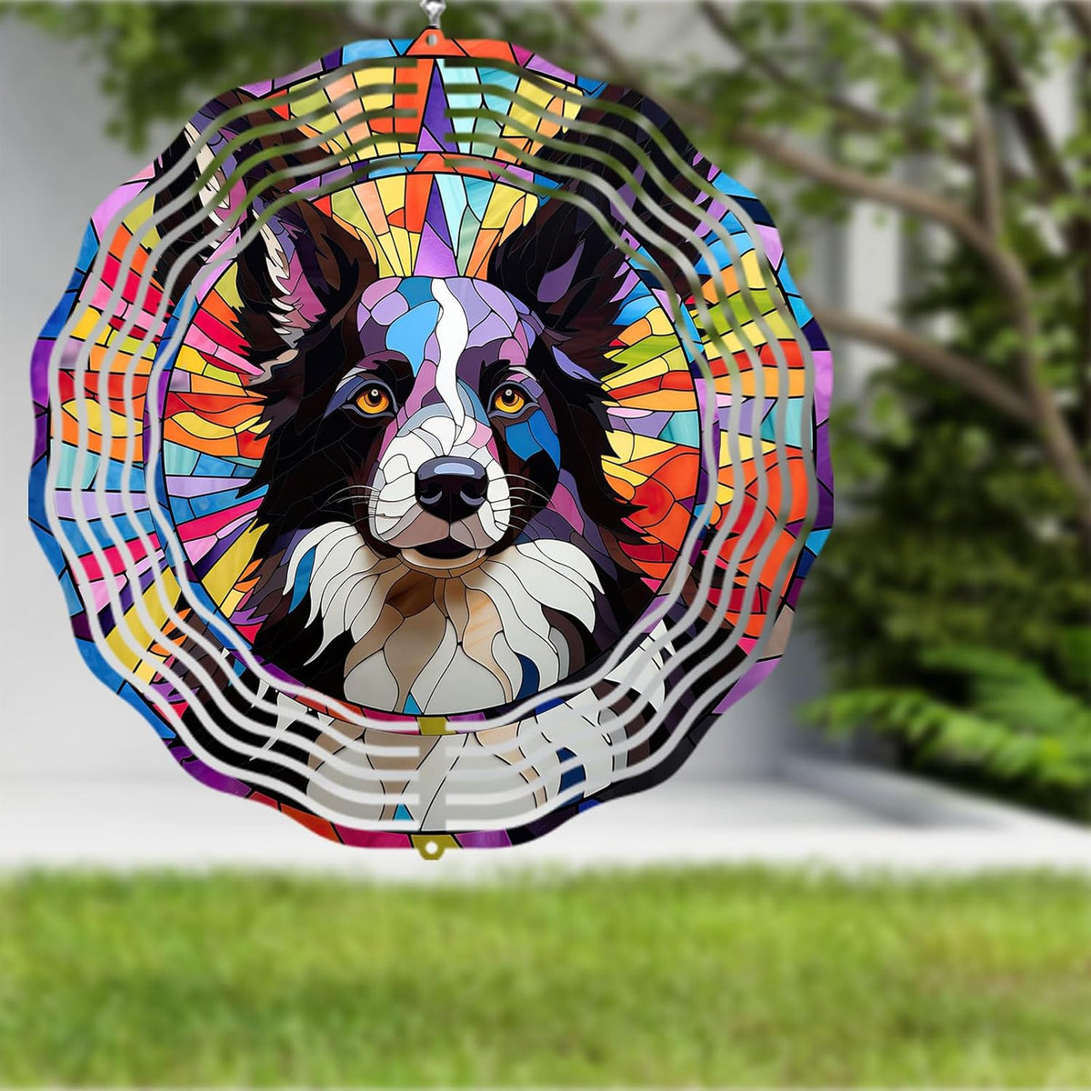 Border Collie Wind Spinner Pet Dog Memorial Gifts 3D Aluminum Metal Kinetic Hanging Wind Sculpture Spinners for Yard and Garden Indoor Outdoor Window Garden Decoration 8 Inch (Border Collie 2)