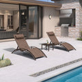 PURPLE LEAF Patio Pool Chaise Lounge Set of 3 Bronze Aluminum Chair, Brown | 2 Chaise + 1 Table, UV Textilene Fades Less, S-Curve Backrest with Arm, 5 Recline Angles, Adjustable Headrest, Stackable