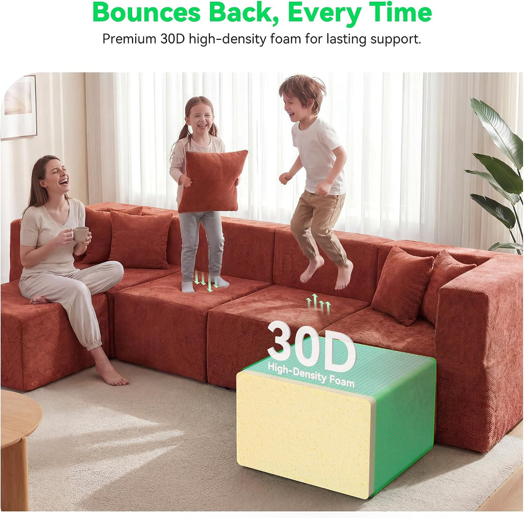 MONVANE Oversized Sectional Couch 10-Seat, Chenille, Rust Red | Sectional Couch for Living Room, Modular Cloud Sofa with Ottoman & 10 Throw Pillows, No Assembly Required