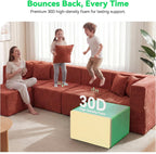 MONVANE Oversized Sectional Couch 10-Seat, Chenille, Rust Red | Sectional Couch for Living Room, Modular Cloud Sofa with Ottoman & 10 Throw Pillows, No Assembly Required