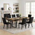 7-Piece Extendable Dining Table Set for 6, 63-78 Inch Rustic Brown Kitchen Table Set with 6 Black Tufted Chairs Farmhouse Wood Expandable Dining Room Table Set 6 for Kitchen Dining
