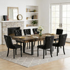 7-Piece Extendable Dining Table Set for 6, 63-78 Inch Rustic Brown Kitchen Table Set with 6 Black Tufted Chairs Farmhouse Wood Expandable Dining Room Table Set 6 for Kitchen Dining