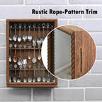 Ikee Design Wooden 30-Souvenir Spoon Display Case Cabinet, Wall-Mounted Tea Spoon Rack with Tempered Glass Door Suitable for Collection Display, Brown Color, 13.4W x 2.6D x 15.7H in