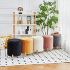 Round Ottoman Foot Stool with Storage and Metal Legs for Living Room Bedroom, Velvet Upholstered Footrest Stool Support 300lbs Modern Padded Seat Ottoman Coffee Table (Cream)