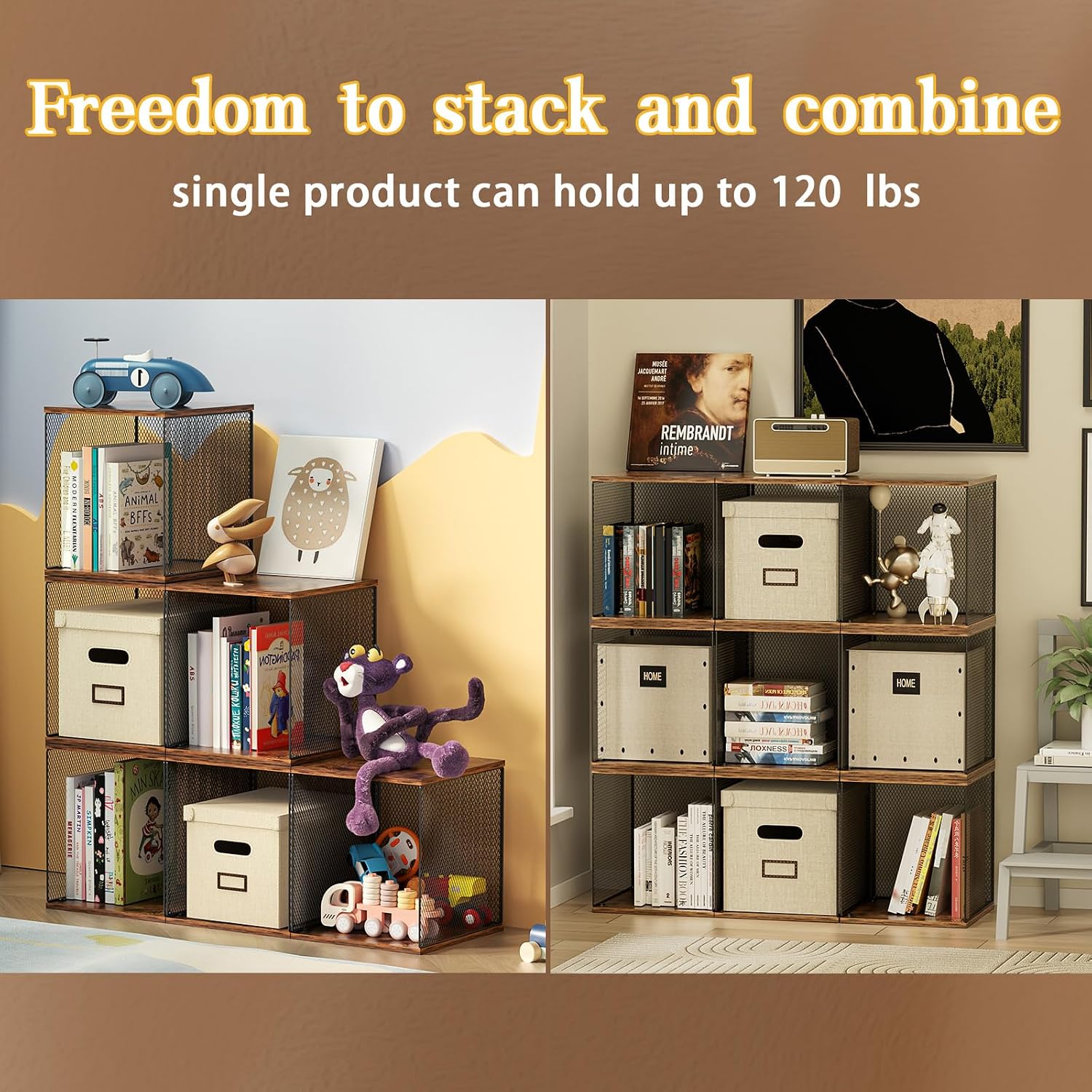 Dmevkic 3 Cube Vinyl Record Storage | DIY Stackable 120-150 Records Visualize Album Storage Record Storage Crate