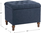 Spatial Order 24" Button Tufted Storage Ottoman - Blue Woven Fabric