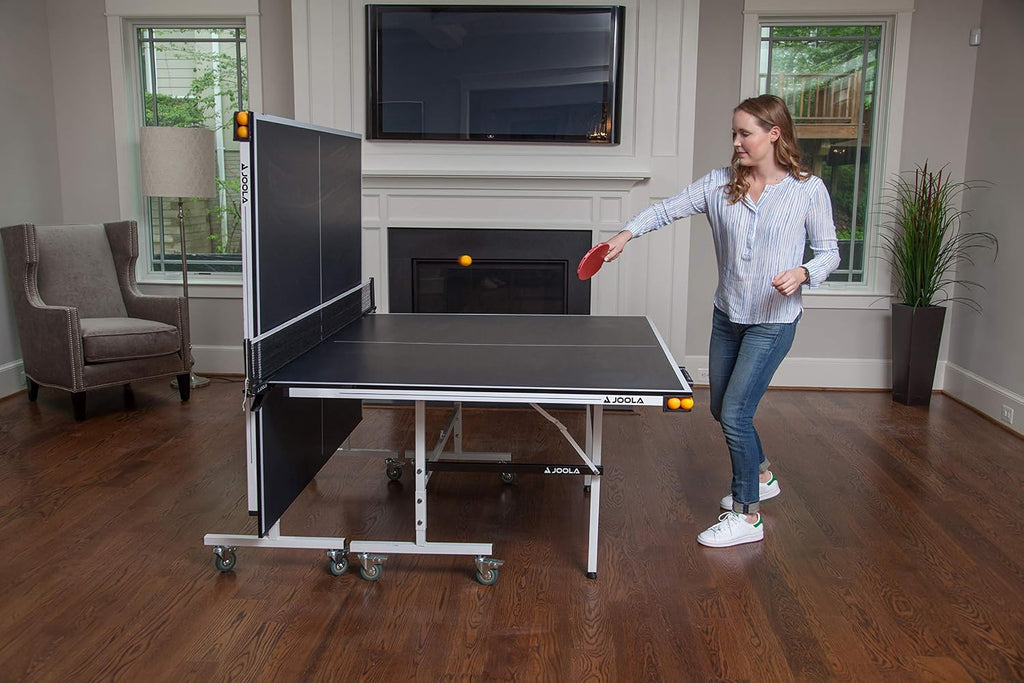 JOOLA Rally TL Professional MDF Indoor Ping Pong Table w/Quick Clamp Table Tennis Net & Post Set - 10 Minute Easy Assembly - Corner Ball Holders - Tournament Quality - Includes Playback Mode