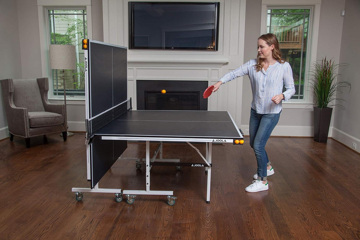 JOOLA Rally TL Professional MDF Indoor Ping Pong Table w/Quick Clamp Table Tennis Net & Post Set - 10 Minute Easy Assembly - Corner Ball Holders - Tournament Quality - Includes Playback Mode