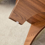 31.5" Round Glass Coffee Table with Tempered Glass Top and MDF Base, Diagonal Fan-Shaped Tray Design Table Leg Simple & Modern Center Table for Living Room Office Apartment Walnut