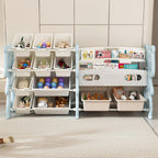 Runboll Kids Toy Storage Organizer with 2 Tier Bookshelf and 12 Bins, Multi-Purpose Children's Toy Shelf Organizer with Bins for Playroom, Bedroom, Nursery, Living Room