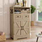 FiveWillowise Natural Storage Cabinet with Doors and Shelves, Standing Kitchen Pantry Cabinet, Floor Storage Hutch Cupboard, Coffee Bar Station for Dining, Living Room, Home Office