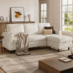 Convertible Sectional Couches for Living Room, 3 Seats L Shaped Sofa with Storage Ottoman & 2 Cup Holders, Modern Corduroy Couch Small Sofas for Small Space, Apartment, Office, Beige