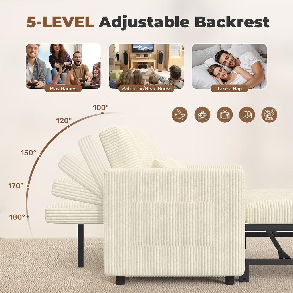 Nebuaegis Sleeper Sofa Bed,3-in-1 Convertible Pull Out Couch with Adjustable Backrest for Living Room,Loveseat Sofa Bed with Side Pockets,Easy Assembly,Beige,1 PCS