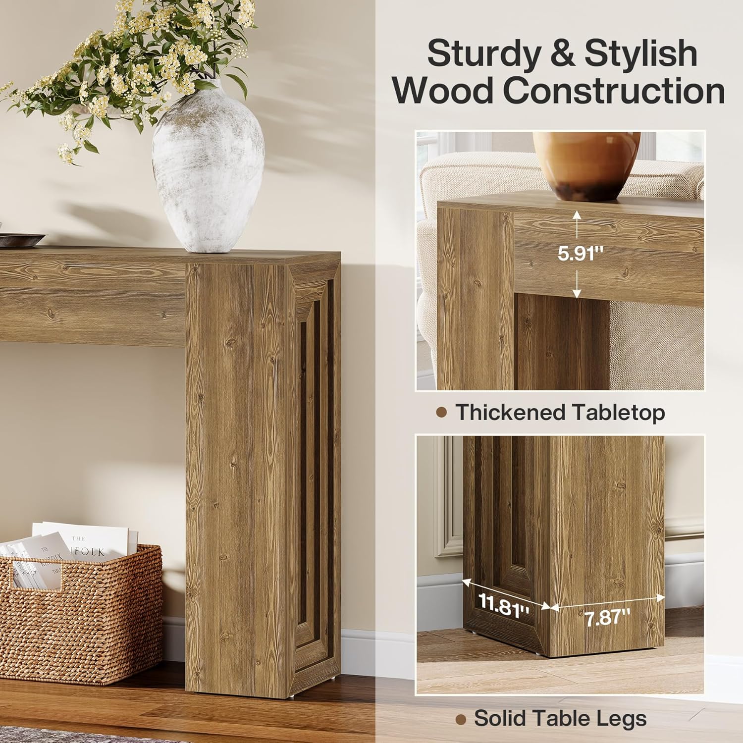 Tribesigns 63-Inch Long Console Table, Farmhouse Narrow Sofa Table Behind The Couch for Living Room, Entryway, Hallway, Foyer, Natural Brown