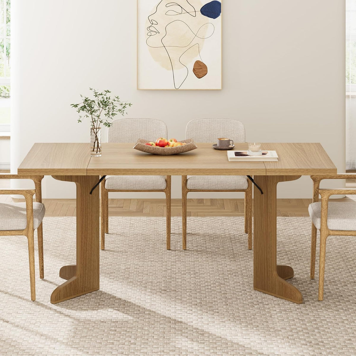 Garvee 71" Large Dining Table for 6 to 8 People, Modern Dinner Table with Unique Wooden Legs, Rectangle Dining Table for Kitchen, Dining Room & Living Room, Oak