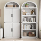 Arched Storage Cabinet 71.6" Tall Storage Pantry, Farmhouse Pantry White Kitchen Cabinet withDoors, 5 Tier Kitchen Cabinets for Dining Room Rustic White