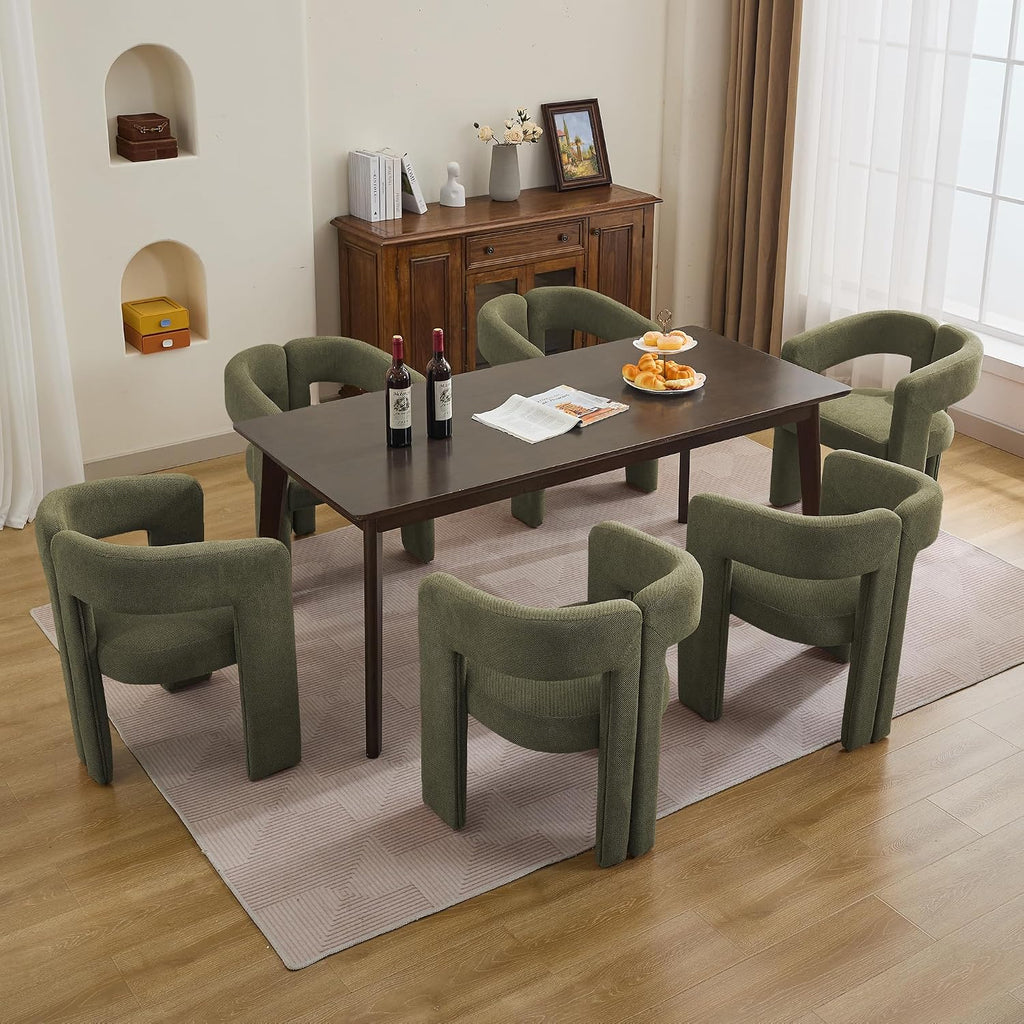 adochr Modern Barrel Dining Chairs Set of 6, Upholstered Linen Dining Room Chair with Wooden Legs, Accent Chairs with Arms, Comfy Side Armchairs for Kitchen/Dining Room/Living Room, Green