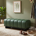 Christopher Knight Home Lamie 49.13" Faux Leather Upholstered Dining Bench, Wooden Entryway Bench, Long Sofa Footstool for Living Room, Bedroom End of Bed Bench, Green+Black