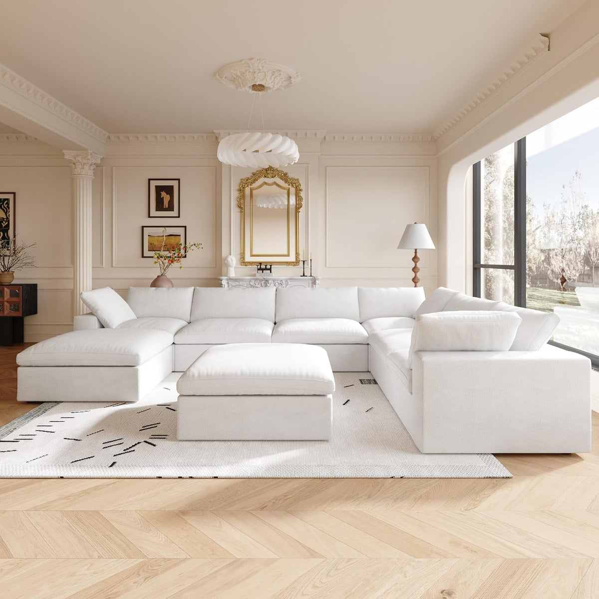 Cloud Modular Sectional Couch,160inch Overzised Down Filled Comfort Sofa Couch for Living Room,8 Seater Minimalist Wide Deep Seat Convertible Couches,Sofa Cover Washable & Removable,White