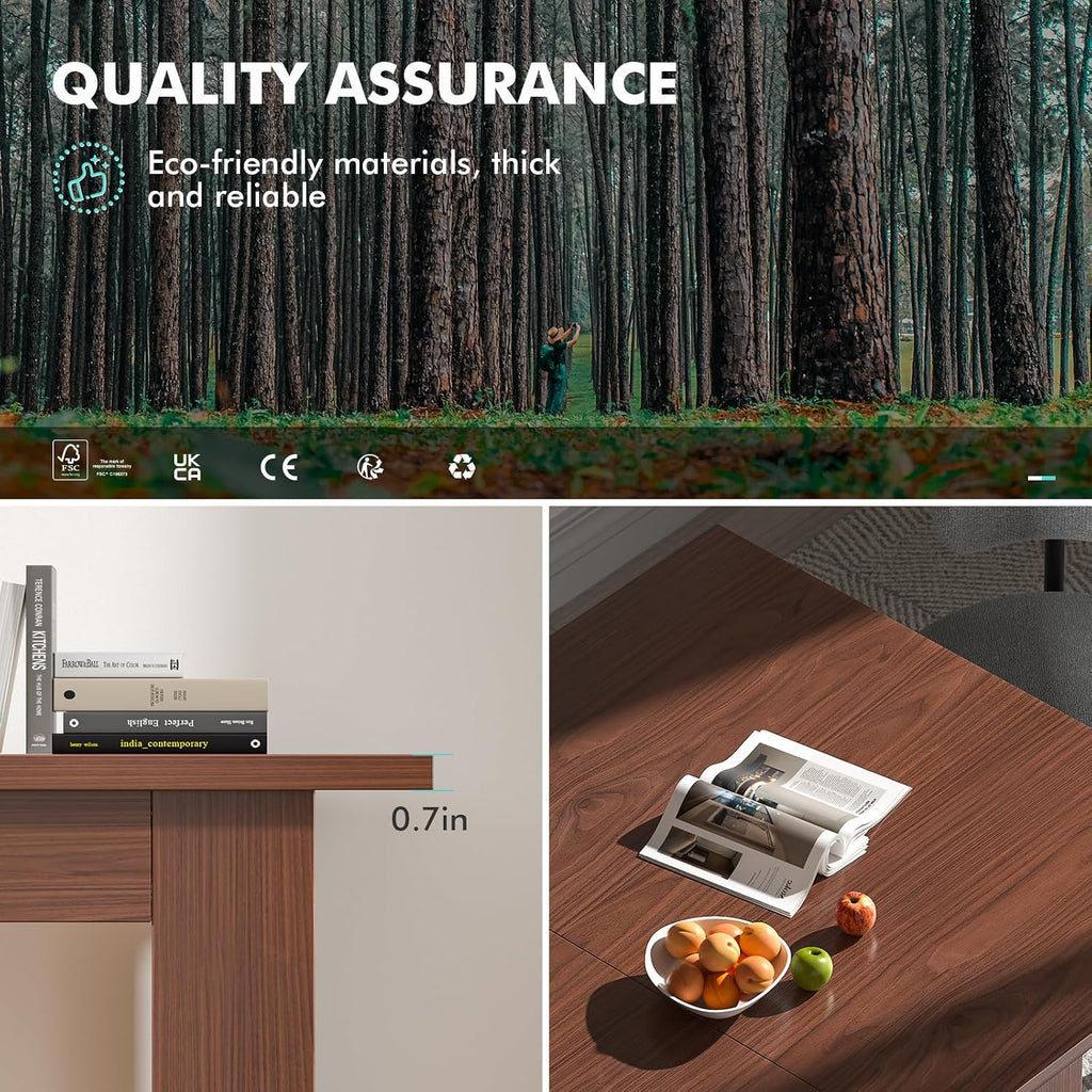 PatioPerk 54.3" to 84.5" Rectangular Extendable Dining Table, Solid Wood Expandable Kitchen Table with Hidden Leaf, Space Saving Dining Table for 4-8 People, Modern Dining Room Table(Bright Brown)